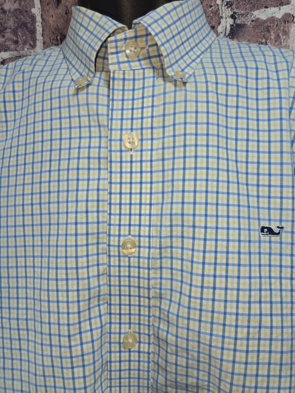 Vineyard Vines Mens Yellow & Blue Plaid Whale Shirt Medium - Picture 3 of 7